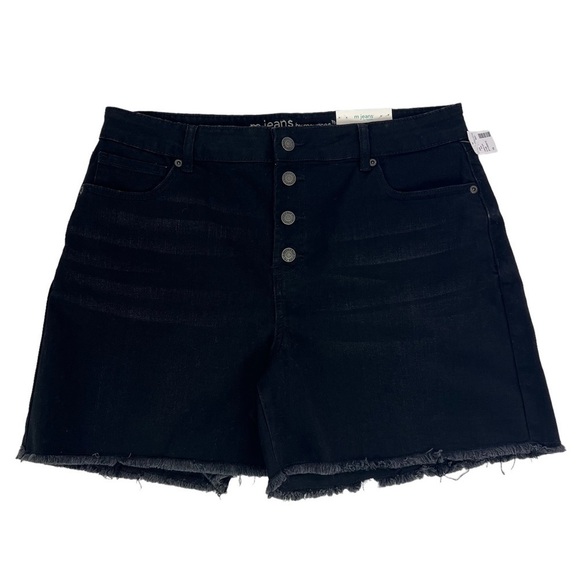 NWT m jeans by Maurice’s Super High-Rise Black Jean Shorts Sz 16 Button Fly - Picture 1 of 16